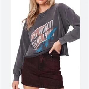 Paige World Tour 1991 Washed Black Oversized Crop Sweatshirt Size Large